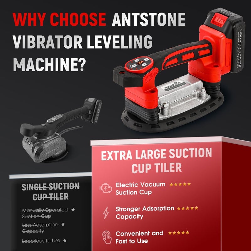 Antstone Tile Vibration Tool 220mm Suction Cup 441lbs/200kg Adsorption Handheld Tile Installation Leveling Machine Tile Vibrator Tool for Tiling Leveling Laying Max.20000r/Min 9 Speeds - Image 2